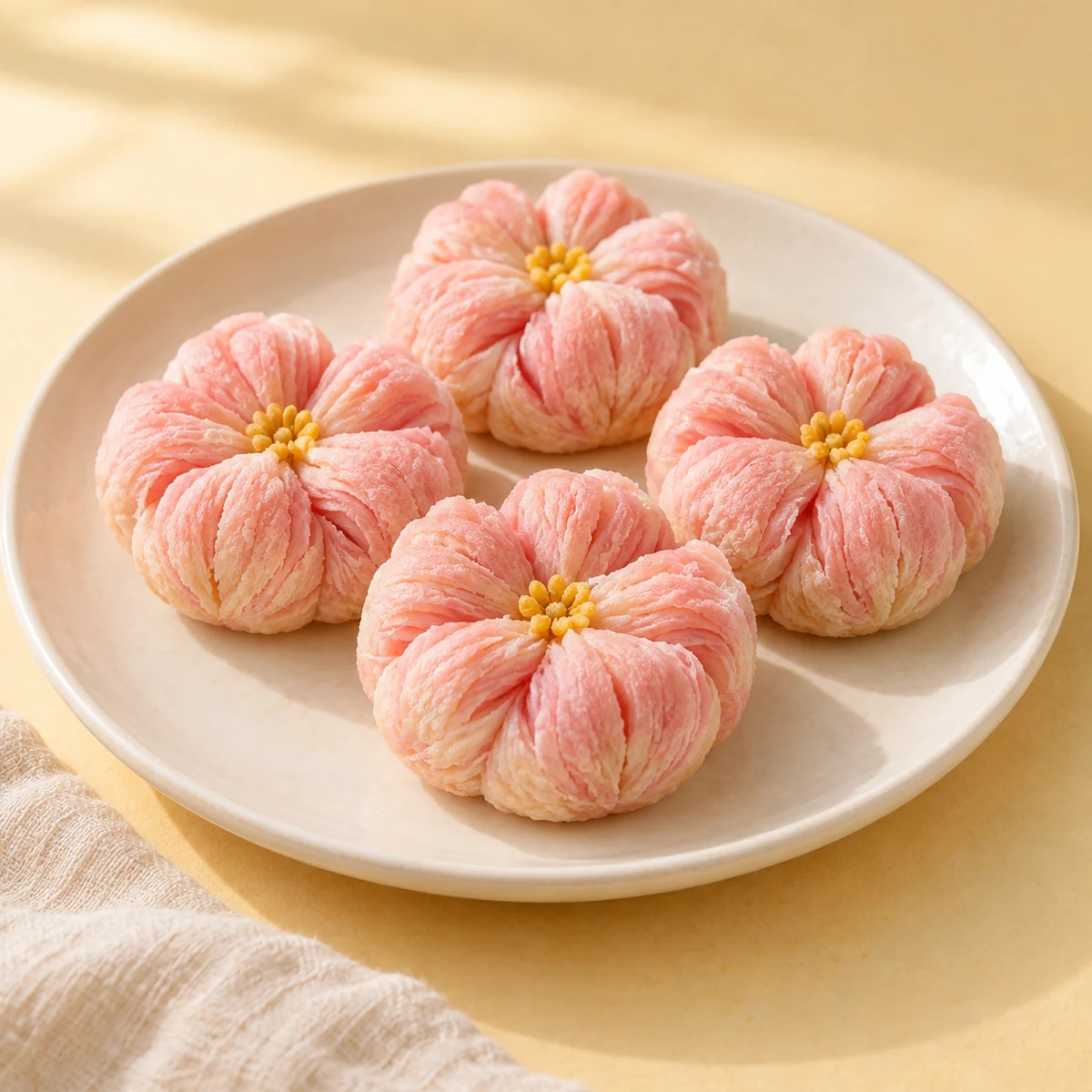 Rose Blossom Pastries on an ivory serving plate